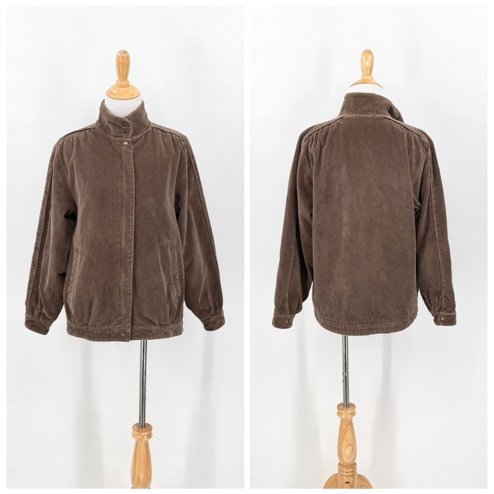 VINTAGE Reversible Corduroy Bomber Jacket Women Small Brown 80s Sport Crest